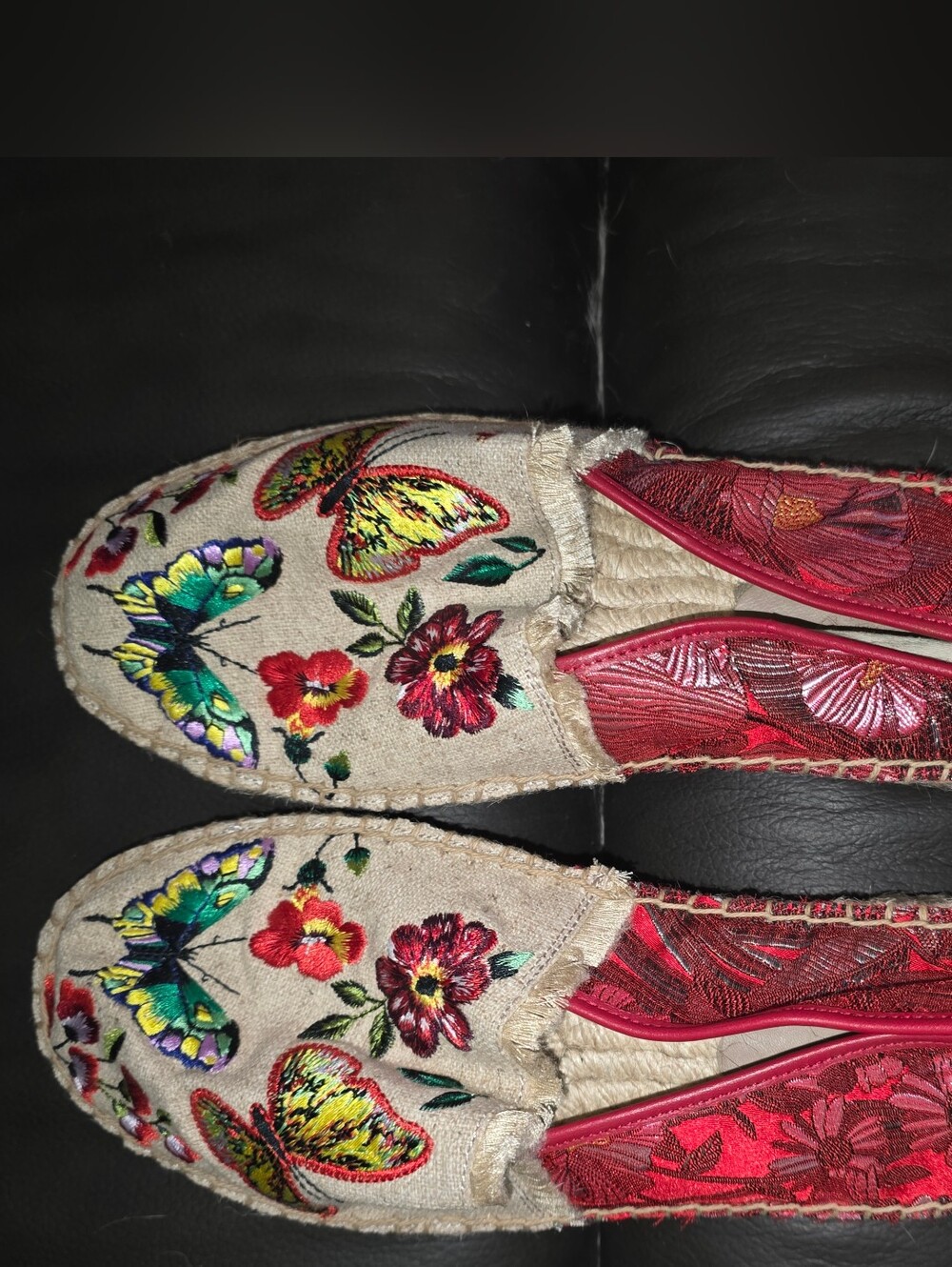 Johnny Was Beige Espadrilles with Multicolor Butterfly & Floral Embroidery